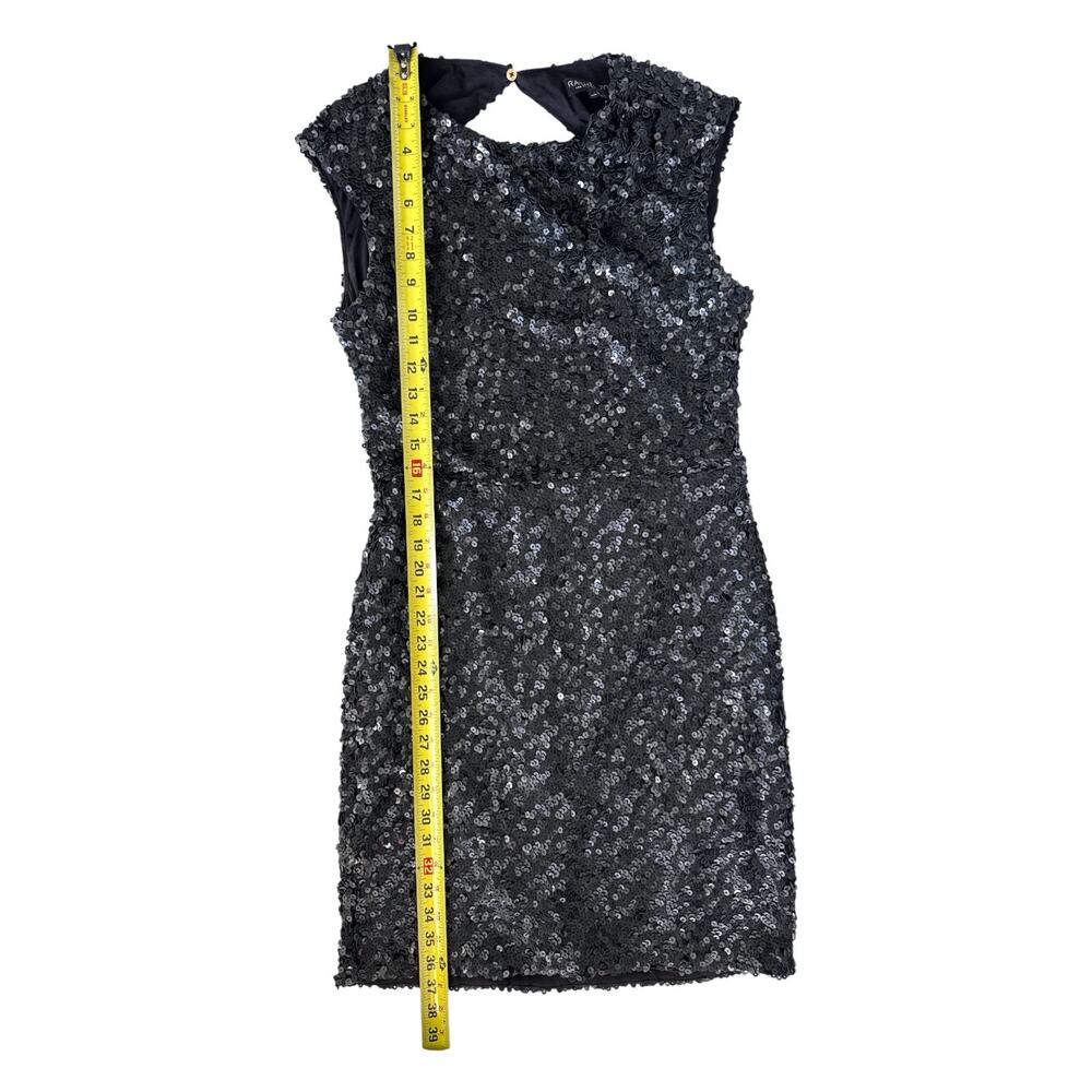 Rachel Zoe Sequin Open Back Sheath Mini Dress 10 Black Cap Sleeve - Picture 5 of 10